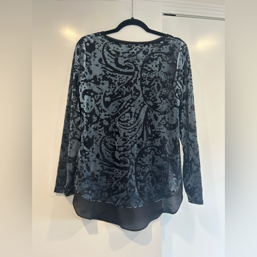 Simply Vera Wang Womens Velvet Burnout Top Size M Blue Stretch Fairy Grunge - Picture 7 of 9